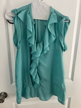 LOFT Teal Ruffled V-Neck Blouse